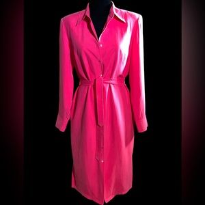 RANDOLPH DUKE - The Look  - 100% Silk Button Down Belted Dress/ Trench - Size 10